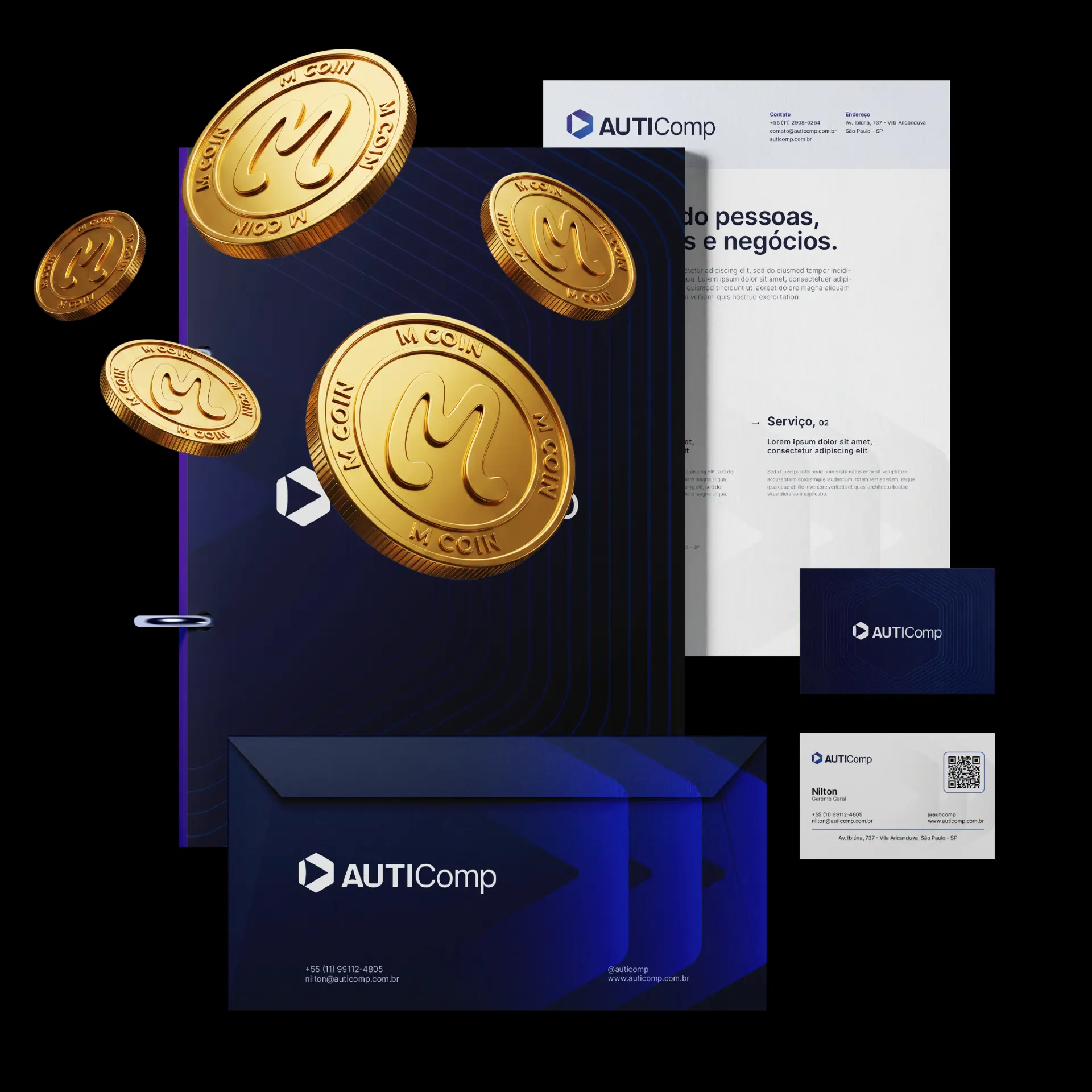 M-Coins da Mangu se transformando em apresentações, anúncios, posts, folders e landing pages